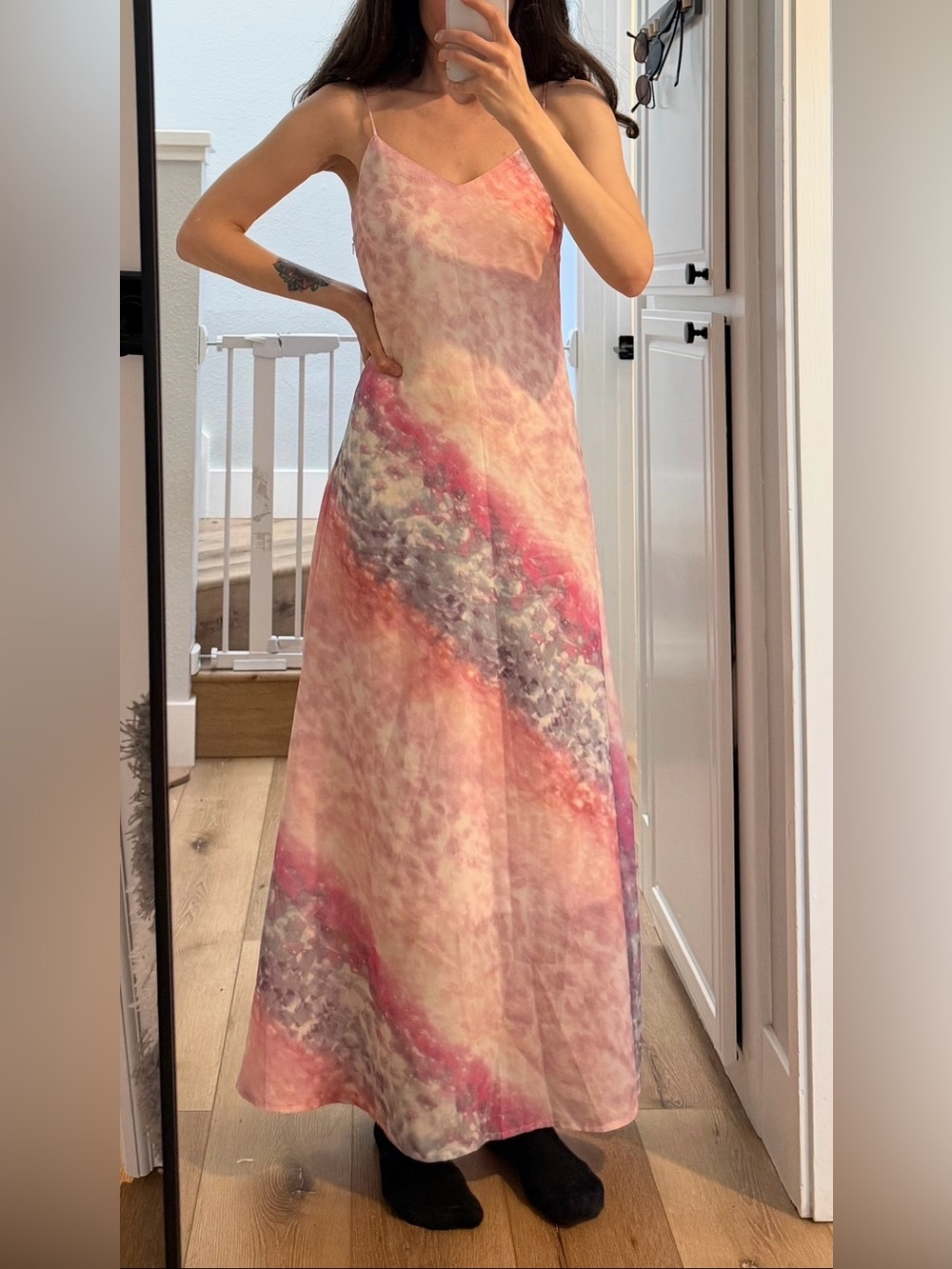 Pink Tie-Dye Slip Dress with Spaghetti Straps